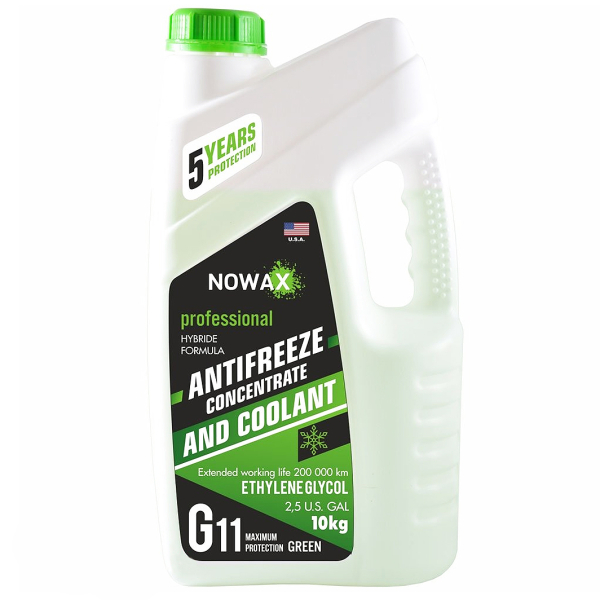 Nowax Green G11 зеленый -40°C, 10 л (NX10005) концентрат антифриза