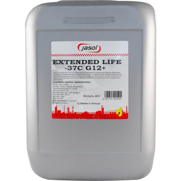 Jasol Extended Life G12+ рожевий -37 °C, 20 л (0325115) готовий антифриз